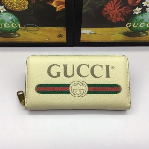 Gucci Print Leather Zip Around Wallet (Varied Colors)