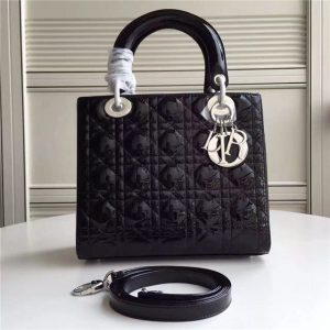 Christian Dior Lady Dior Medium Patent Leather Quilted Bag-Silver Hardware (Varied Colors)