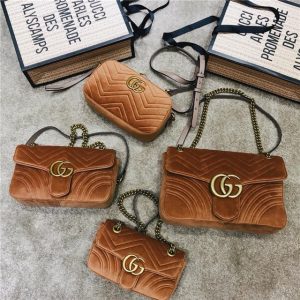 Gucci GG Marmont Velvet Small Shoulder Bag Taupe Velvet