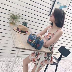 Gucci GG Marmont Mini Bag Denim Flowers