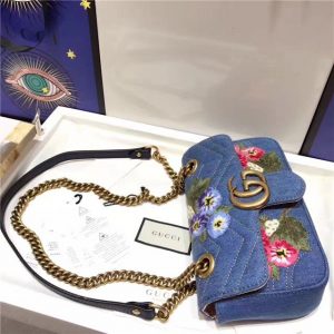 Gucci GG Marmont Mini Bag Denim Flowers