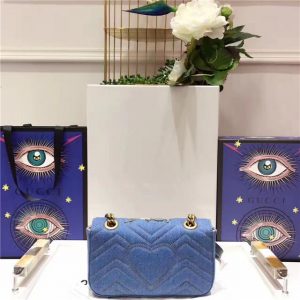 Gucci GG Marmont Mini Bag Denim Flowers