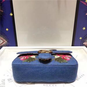 Gucci GG Marmont Mini Bag Denim Flowers