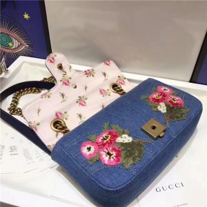 Gucci GG Marmont Mini Bag Denim Flowers