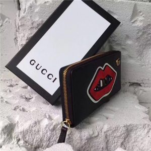 Gucci Leather Zip Around Wallet With Mouth (2 Colors)