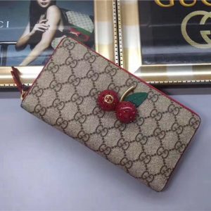 Gucci GG Supreme Zip Around Wallet With Cherries