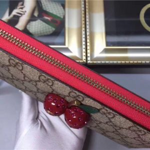 Gucci GG Supreme Zip Around Wallet With Cherries