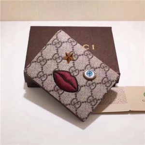 Gucci Card Case With Embroidered Face Red