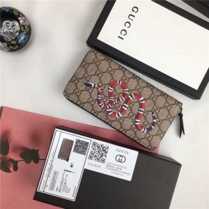 Gucci GG Supreme Zip Around Wallet Snake Print