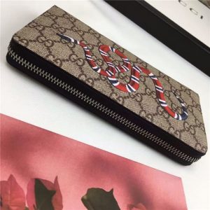 Gucci GG Supreme Zip Around Wallet Snake Print