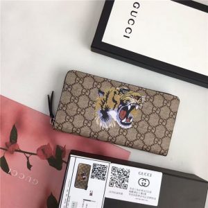 Gucci GG Supreme Zip Around Wallet Tiger Print