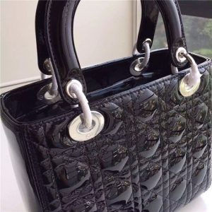 Christian Dior Lady Dior Medium Patent Leather Quilted Bag-Silver Hardware (Varied Colors)