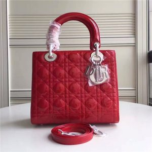 Christian Dior Lady Dior Medium Patent Leather Quilted Bag-Silver Hardware (Varied Colors)