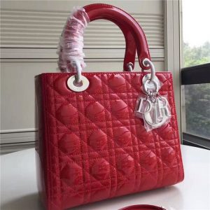 Christian Dior Lady Dior Medium Patent Leather Quilted Bag-Silver Hardware (Varied Colors)