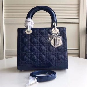 Christian Dior Lady Dior Medium Patent Leather Quilted Bag-Silver Hardware (Varied Colors)