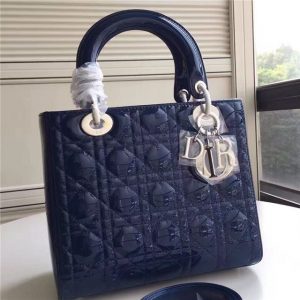 Christian Dior Lady Dior Medium Patent Leather Quilted Bag-Silver Hardware (Varied Colors)