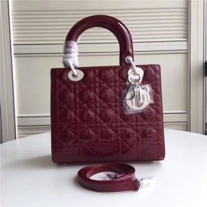 Christian Dior Lady Dior Medium Patent Leather Quilted Bag-Silver Hardware (Varied Colors)