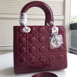 Christian Dior Lady Dior Medium Patent Leather Quilted Bag-Silver Hardware (Varied Colors)