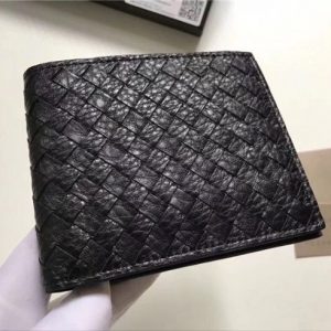 Bottega Veneta Bi-Fold Wallet Black Pebbled Leather