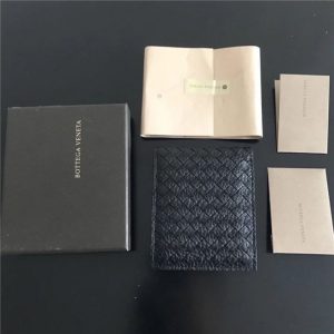 Bottega Veneta Bi-Fold Wallet Black Pebbled Leather