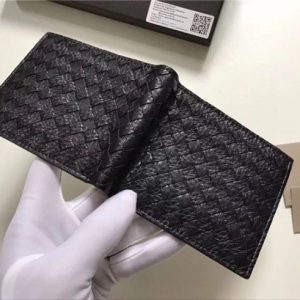 Bottega Veneta Bi-Fold Wallet Black Pebbled Leather