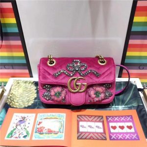 Gucci GG Marmont Embroidered Velvet Mini Bag Crystal Embroidered Flower (Varied Colors)