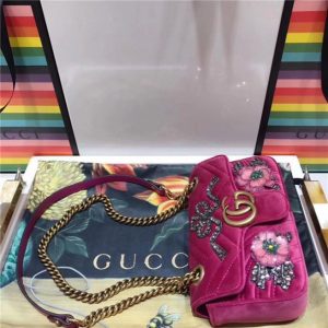 Gucci GG Marmont Embroidered Velvet Mini Bag Crystal Embroidered Flower (Varied Colors)