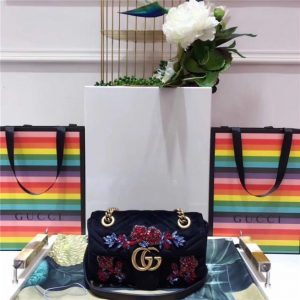 Gucci GG Marmont Embroidered Velvet Mini Bag Crystal Embroidered Flower (Varied Colors)