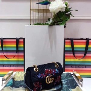 Gucci GG Marmont Embroidered Velvet Mini Bag Crystal Embroidered Flower (Varied Colors)