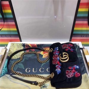 Gucci GG Marmont Embroidered Velvet Mini Bag Crystal Embroidered Flower (Varied Colors)