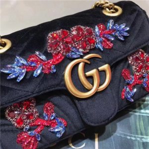 Gucci GG Marmont Embroidered Velvet Mini Bag Crystal Embroidered Flower (Varied Colors)