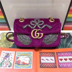 Gucci GG Marmont Embroidered Velvet Mini Bag Crystal Embroidered Flower (Varied Colors)