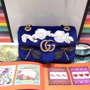 Gucci GG Marmont Embroidered Velvet Mini Bag Dragonfly