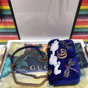 Gucci GG Marmont Embroidered Velvet Mini Bag Dragonfly