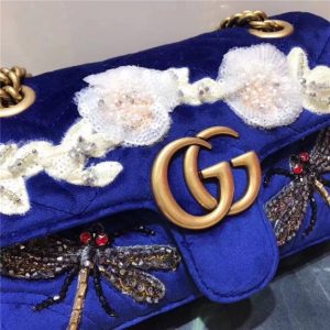 Gucci GG Marmont Embroidered Velvet Mini Bag Dragonfly