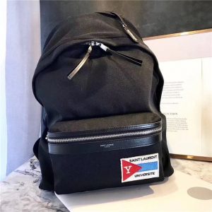 Yves Saint Laurent City Backpack With Pocket Patch Black Twill And Leather