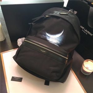 Yves Saint Laurent City Moonlight Backpack With Pocket Patch Black Twill And Leather