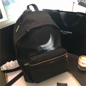 Yves Saint Laurent City Moonlight Backpack With Pocket Patch Black Twill And Leather