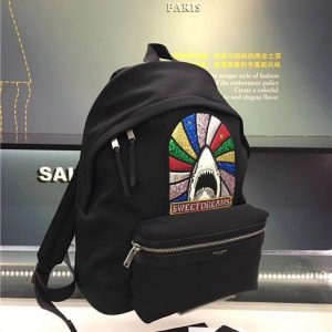 Yves Saint Lautent City Sweet Dreams Backpack With Pocket Patch Black Twill And Leather