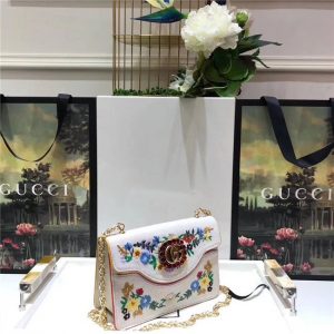 Gucci Embroidered Small Shoulder Bag Cotton Linen Canvas