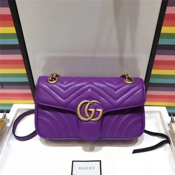 Gucci GG Marmont Matelasse Small Shoulder Bag Purple Leather