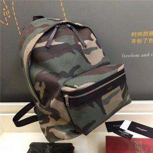 Yves Saint Laurent Classic City Backpack Khaki Cotton Gabardine Camouflage And Black Leather