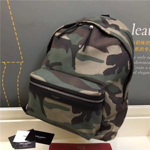 Yves Saint Laurent Classic City Backpack Khaki Cotton Gabardine Camouflage And Black Leather