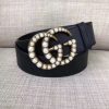 Gucci Leather Replica Belt Black w/ Pearl Double G