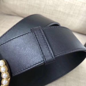 Gucci Leather Replica Belt Black w/ Pearl Double G