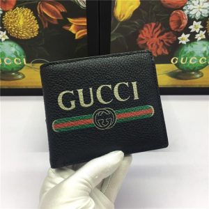 Gucci Print Leather Bi-Fold Wallet Black