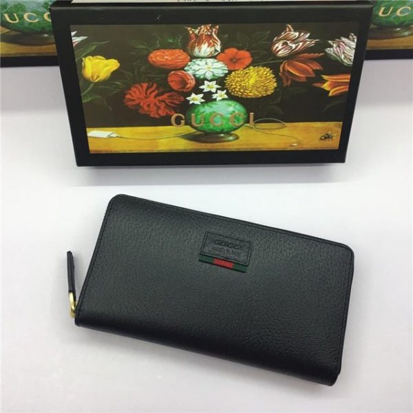 Gucci Leather Zip Around Replica Wallet With Web