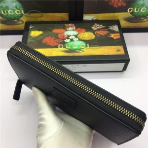 Gucci Leather Zip Around Replica Wallet With Web