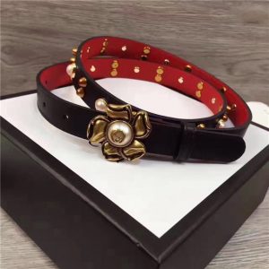 Gucci Studded Leather Belt with Metal Flower 20mm (Varied Colors)