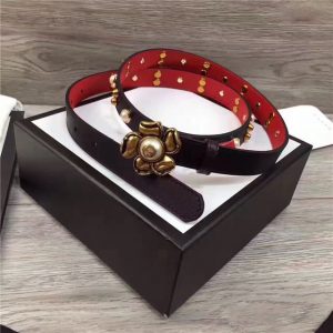 Gucci Studded Leather Belt with Metal Flower 20mm (Varied Colors)